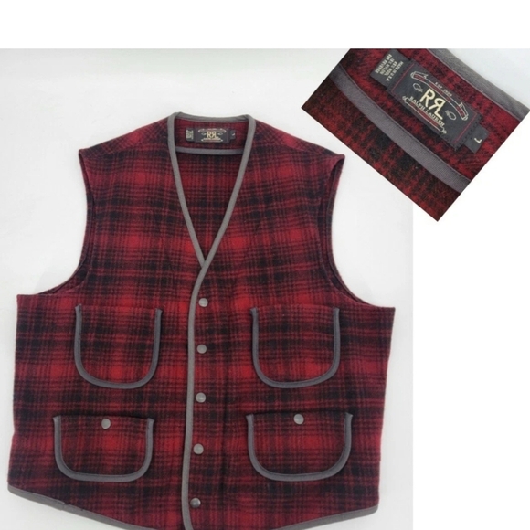 Vintage DOUBLE RL RRL Ralph Lauren Wool Vest Plaid Pattern L Size Men's - Picture 5 of 9